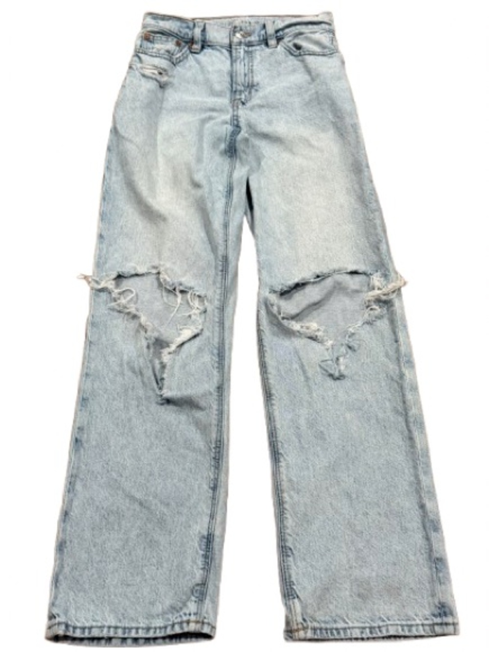 American Eagle Outfitters Women’s Light Blue Distressed Wide-Leg Jeans Size 000